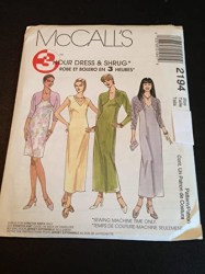2194 3 HR V DRESS LENGTHS, STRETCH SHRUG PATTERN 6-10,12-16